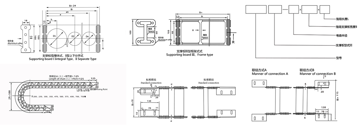 钢铝拖链安装尺寸图 钢铝拖链安装尺寸图