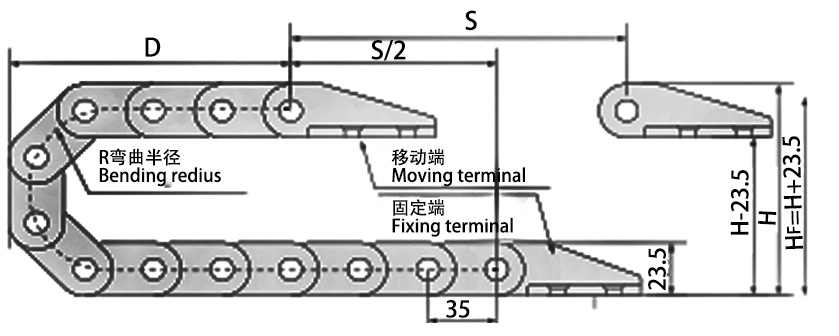 18系列微小型拖链主要技术参数图 18系列微小型拖链主要技术参数图
