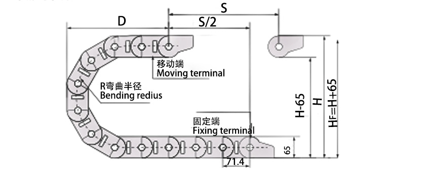 45系列高负载型拖链主要技术参数图 45系列高负载型拖链主要技术参数图